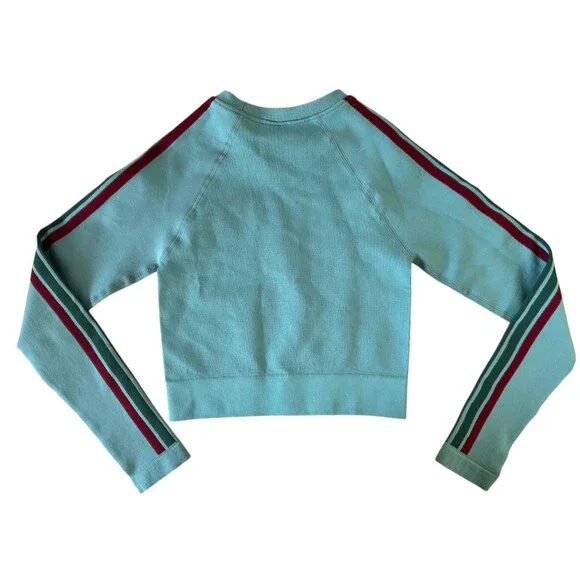 Fabletics Women's Aisley Seamless L/S Crop Top Size XS Lunar Blue Stripe Multi - Picture 3 of 6